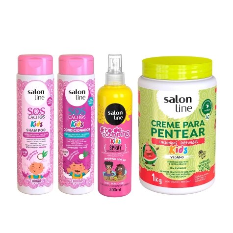 Kit Sos Cachos Kids Creme De Pentear Kids 1 Kg Spray Desembaracante Salon Line