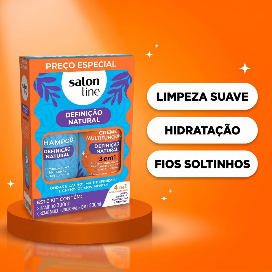 Benefícios — Kit Shampoo 300ml + Creme Multifuncional 300ml Definição Natural, foto oficial da loja Salon Line