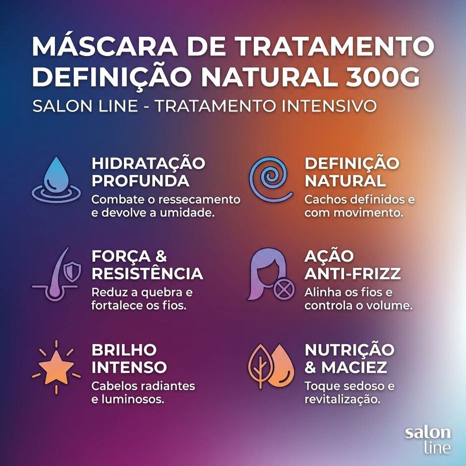 Infográfico — Máscara de Tratamento Definição Natural 300g, foto oficial da loja Salon Line