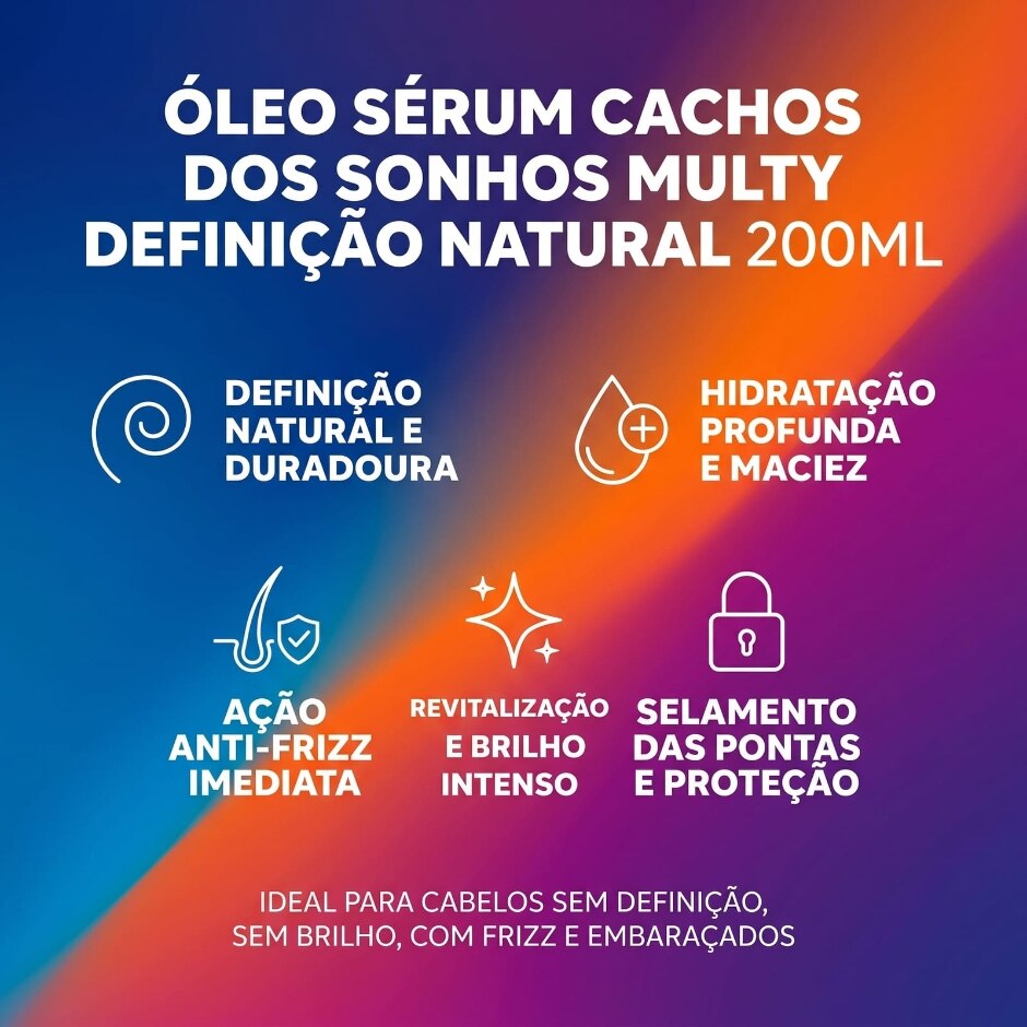 Infográfico — Óleo Sérum Cachos dos Sonhos Multy Definição Natural 200ml, foto oficial da loja Salon Line