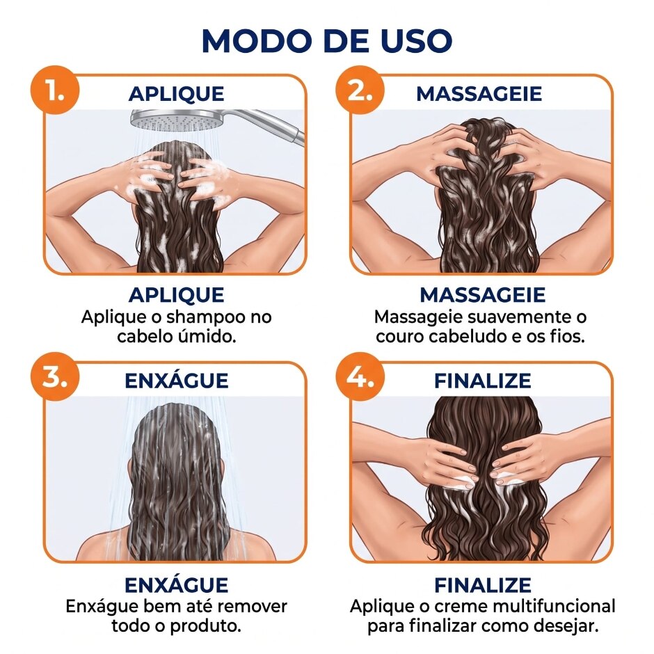 Modo de uso — Kit Shampoo 300ml + Creme Multifuncional 300ml Definição Natural, foto oficial da loja Salon Line