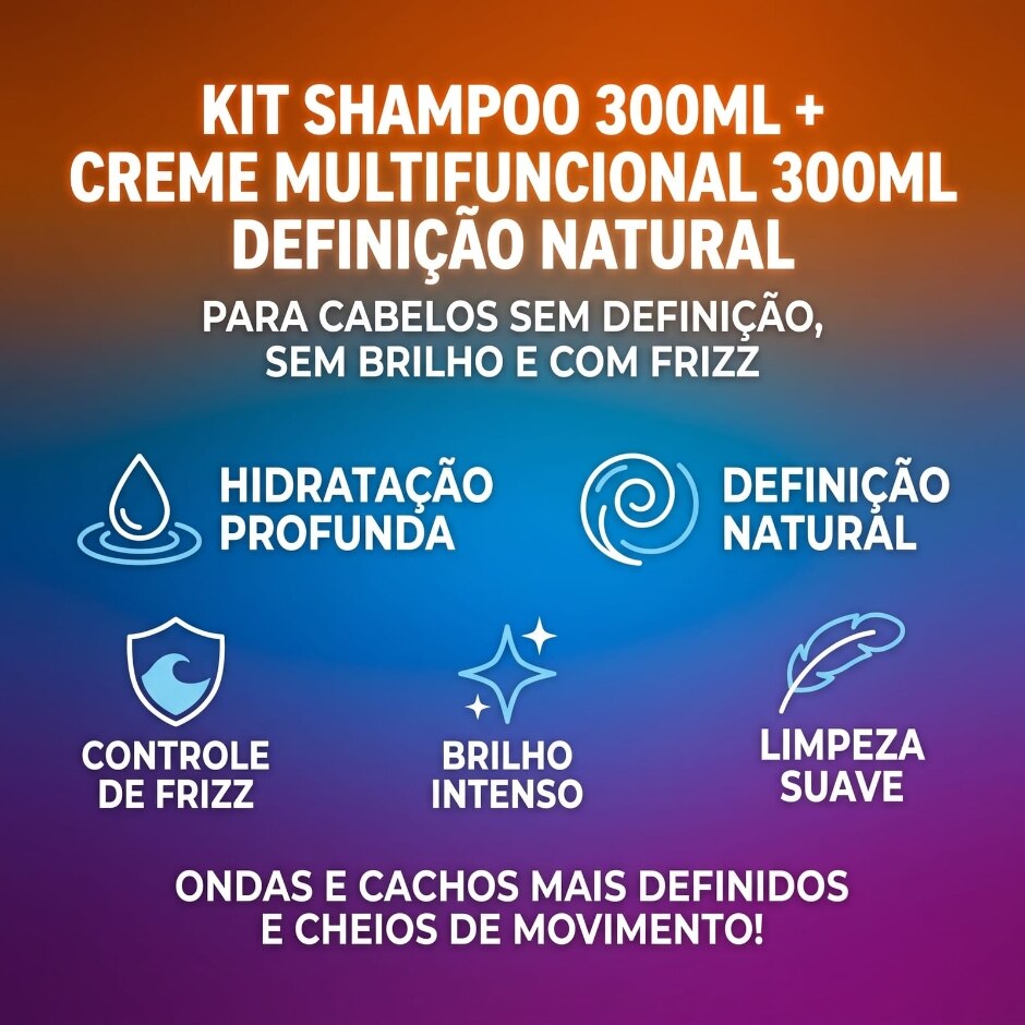 Infográfico — Kit Shampoo 300ml + Creme Multifuncional 300ml Definição Natural, foto oficial da loja Salon Line