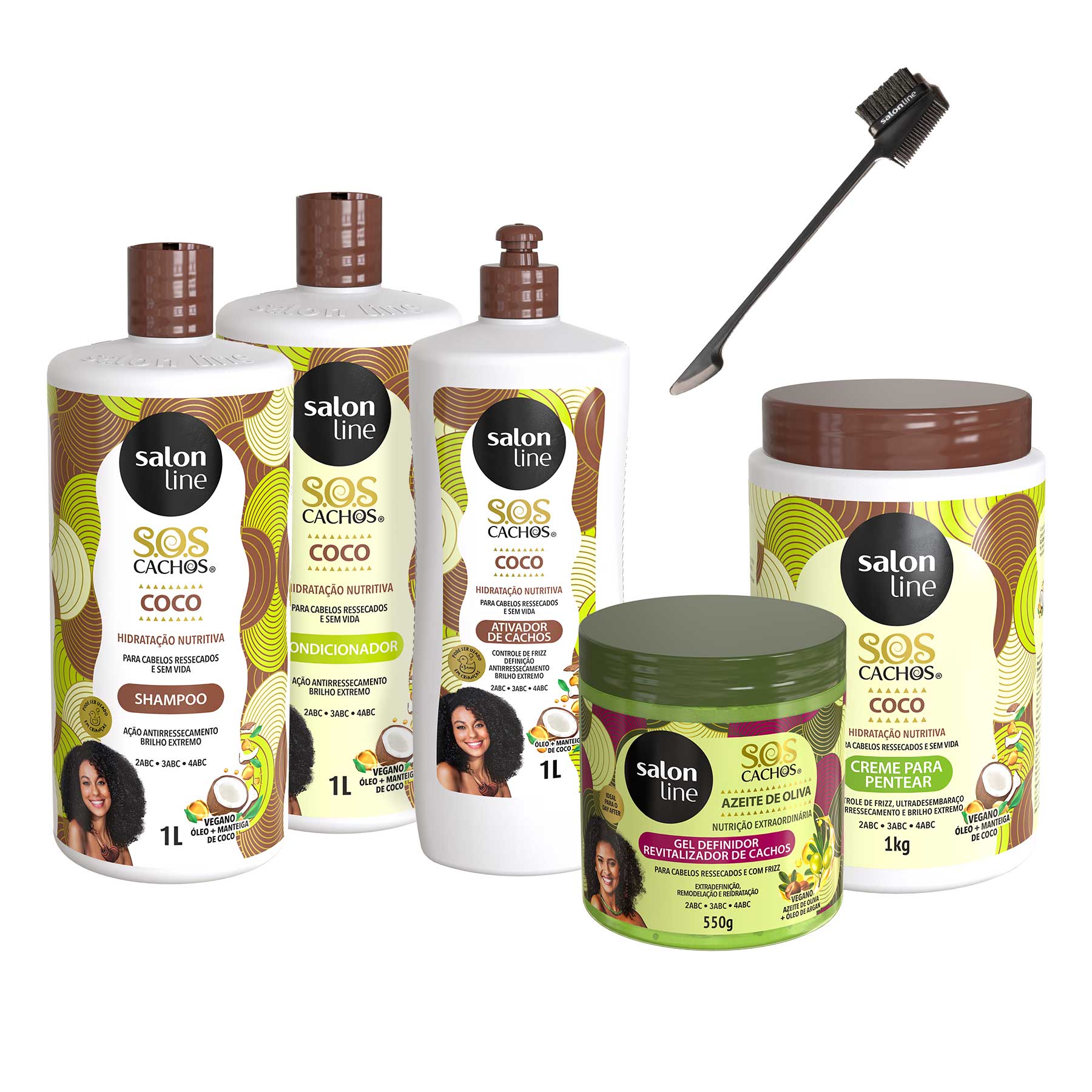 Kit Sos Cachos Coco Familia 5 Produtos E Pente Baby Hair