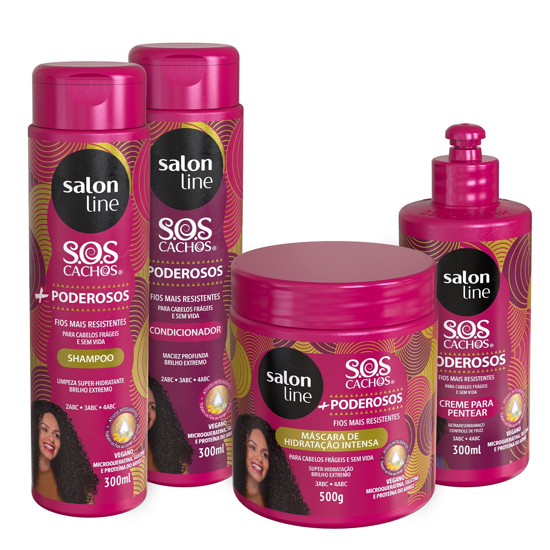 Kit Salon Line Sos Cachos Poderosos 4 Produtos 3abc E 4abc