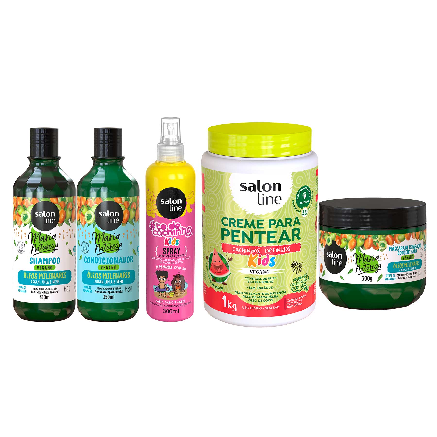Kit Kids Oleos Milenares Creme Para Pentear 1kg Spray Salon Line