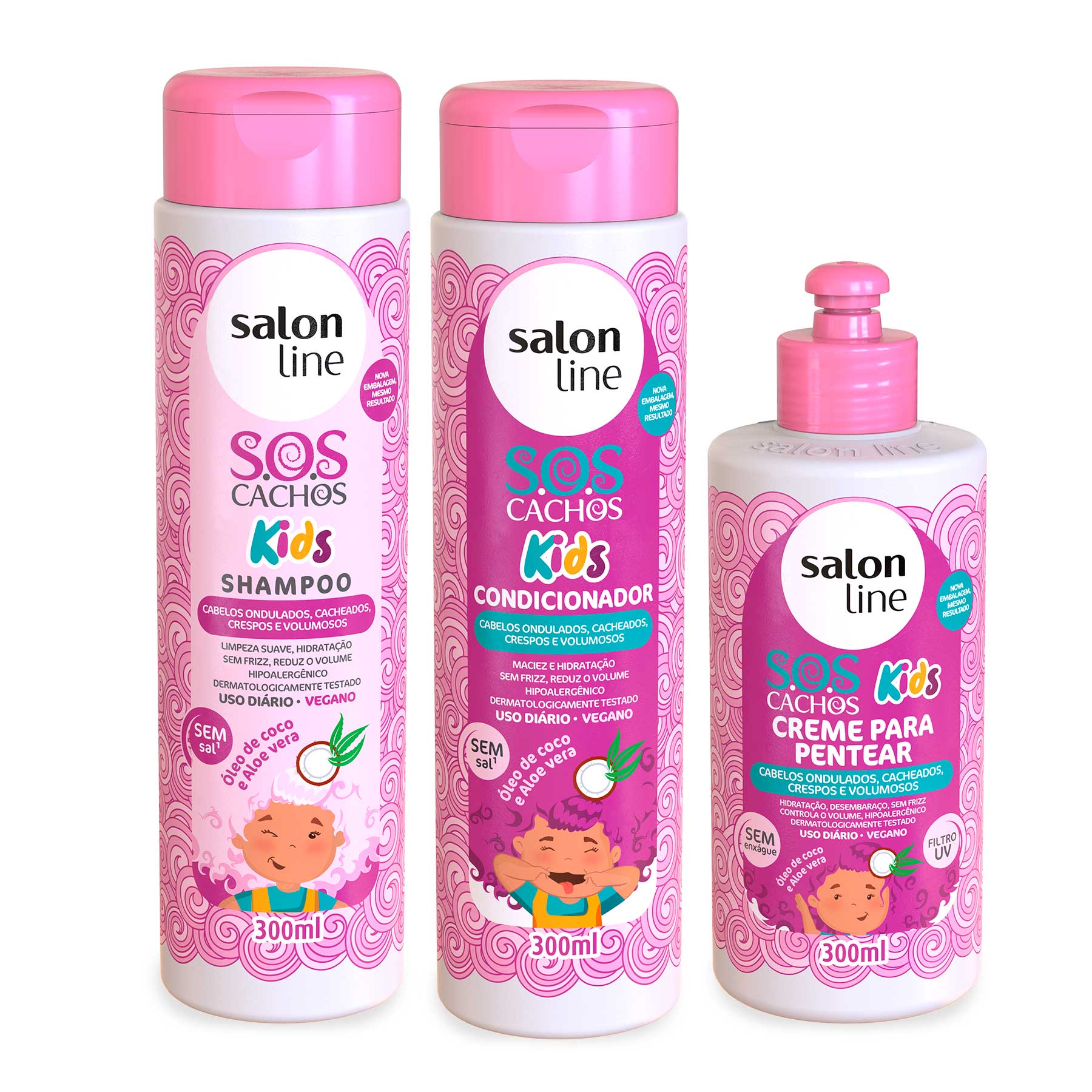 Kit Salon Line Cachos Infantil Shampoo Condicionador Creme