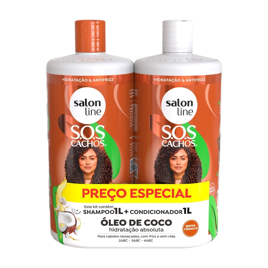Kit SOS Cachos Coco Profundo Shampoo e Condicionador Litrão Salon Line